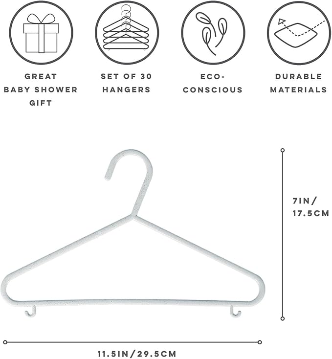 3 Sprouts Sustainable Wheat Straw Plastic Toddler & Kids Hangers β Pack of 30 Infant Baby Clothes Hangers for Closet Organization β Small Children's Hanger for Nursery - Speckled Gray