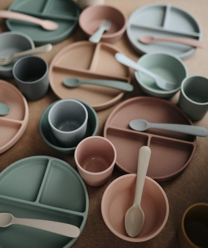 mushie Silicone Suction Bowl | BPA-Free Non-Slip Design (Dried Thyme)
