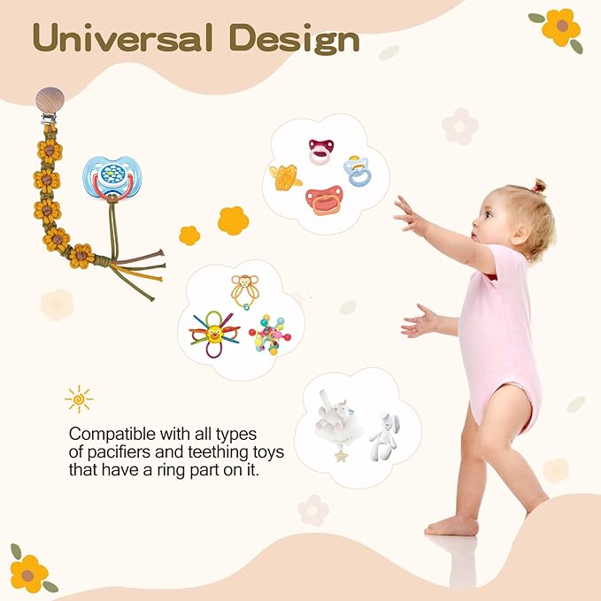 Pacifier Clip for Boys Girls Flower Daisy Macrame Pacifier Holder