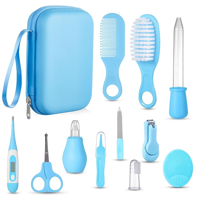 Baby Grooming and Health Kit, Lictin Nursery Care Kit, Newborn Safety Health Care Set with Hair Brush,Comb,Nail Clippers and More for Newborn Infant Toddlers Baby Boys,Baby Blue