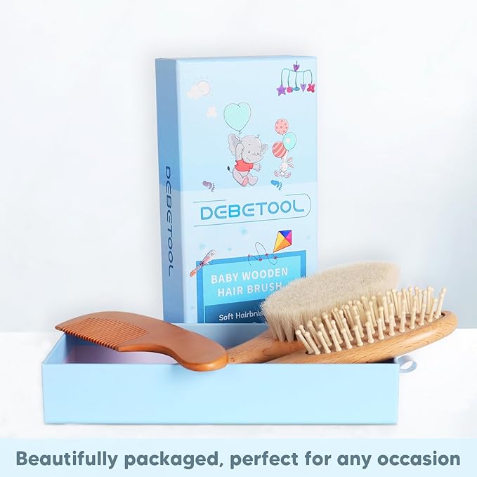 Baby Hair Brush and Comb Set for Newborns & Toddlers - Wooden Baby Brush Set With Soft Goat Bristle and Toddler Comb, Ideal for Cradle Cap