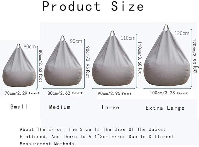 Stuffed Animal Storage Bean Bag Cover (No Filler) Extra Soft Beanbag Seat Chair Covers-Cotton Linen Memory Foam Beanbag Replacement Cover for Adults Children Without Filling