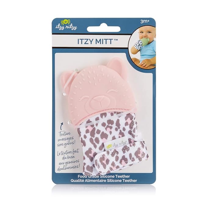 Itzy Ritzy Silicone Teething Mitt - Soothing Infant Teething Mitten w/Adjustable Strap, Crinkle Sound 3 Mos