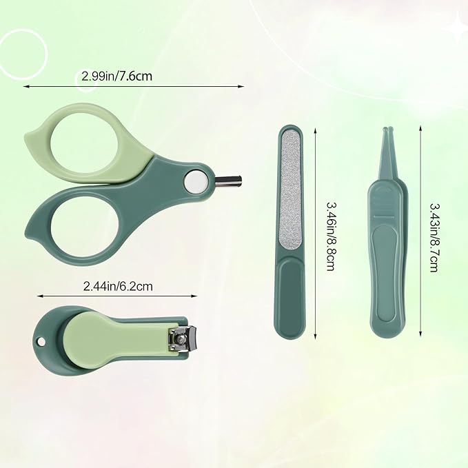 Baby Nail Kit, Baby Manicure Kit and Pedicure Kit with Cute Bear Shape Case, 4-in-1 Kit with Baby Nail Clipper, Scissor, Nail File & Tweezer for Newborn, Infant, Toddler, Mothers Day Gifts(Green)