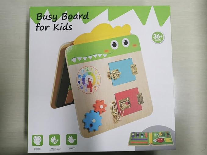 HELLOWOOD Wooden Busy Board for Toddlers 1-3 2-4, Montessori Learning Toy with 19 Eductional Activities