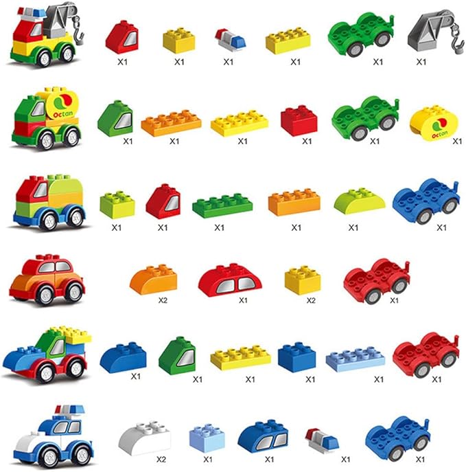 85PCS Toddlers Car Building Blocks Set, 6Pcs Different Vehicles and A Counting Train Educational Toy 3+ years
