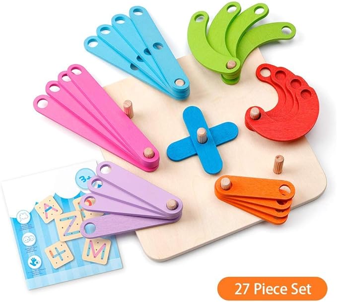 Coogam Wooden Letter Number Construction Puzzle Educational Stacking Blocks Toy Set Shape Color Sorter Pegboard Activity Board Sort Game for Kids Gift Preschool Learning STEM Toy