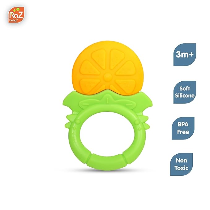 RaZbaby Fruitique Infant & Baby Massager & Teether Toy 3-Pack, Fruit-Shaped Multi-Texture Teethers Soothe Sore Gums 3M+