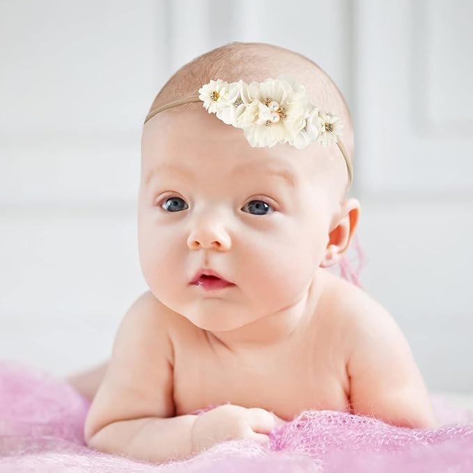 Tinabless Baby Girl Floral Headbands (3PCS), Hairbands for Baby Girls Newborn Infant Toddlers