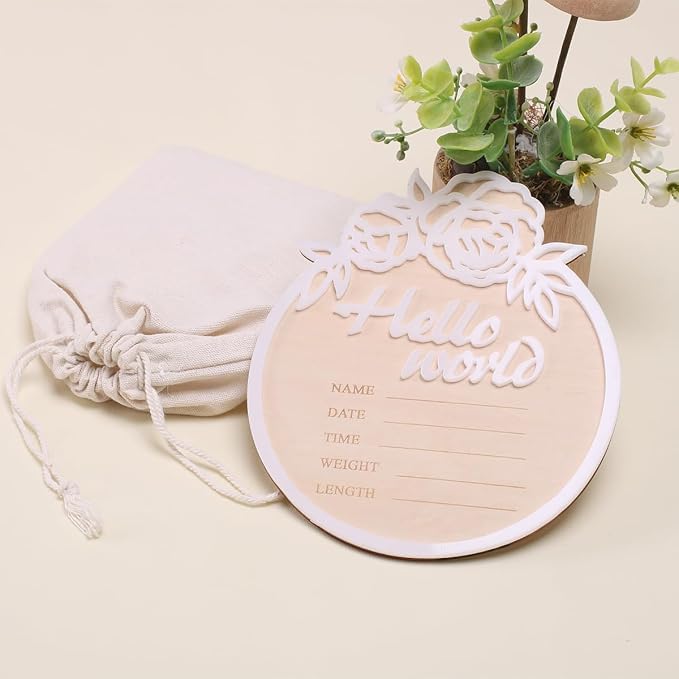 Ylsteed Baby Announcement Signs Baby Milestone Cards Wooden Newborn Photography 6 Inch-White