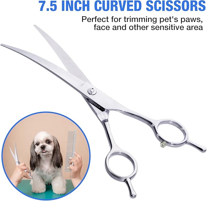 Professional Dog Grooming Scissors, 5 in 1 Kit, 4CR Stainless Steel, Silver, Suitable for Both Hands