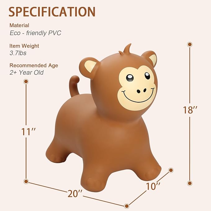 INPANY Bouncy Monkey Hopper Toys, Toddlers Inflatable Animal Hopping Horse 2 3 4 Yr