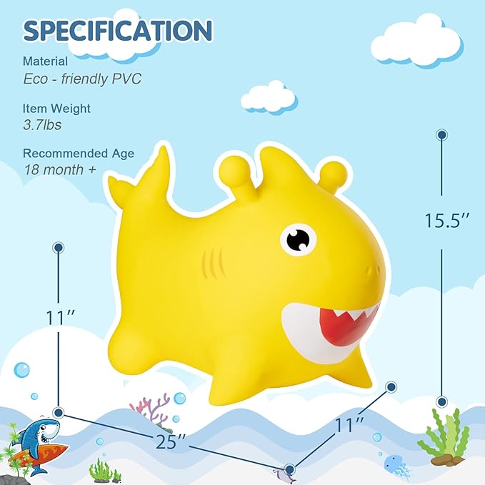INPANY Bouncy Baby Shark Toys for 2 Year Old Boy, Toddler Hopper Ball 3 4