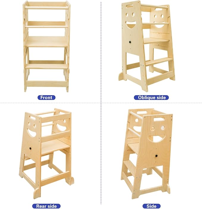 Kitchen Step Stool for Kids with Safety Rail,Toddler Stool for Kitchen Counter with Adjustable Pedal Toddler Kitchen Stool Helper