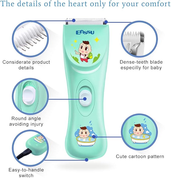 ENSSU Baby Hair Clippers, Lower Noise Haircut Trimmers for Children with Autism and Sensory Sensitivity, Babies Infant Kids Waterproof Hair Cutting Kits