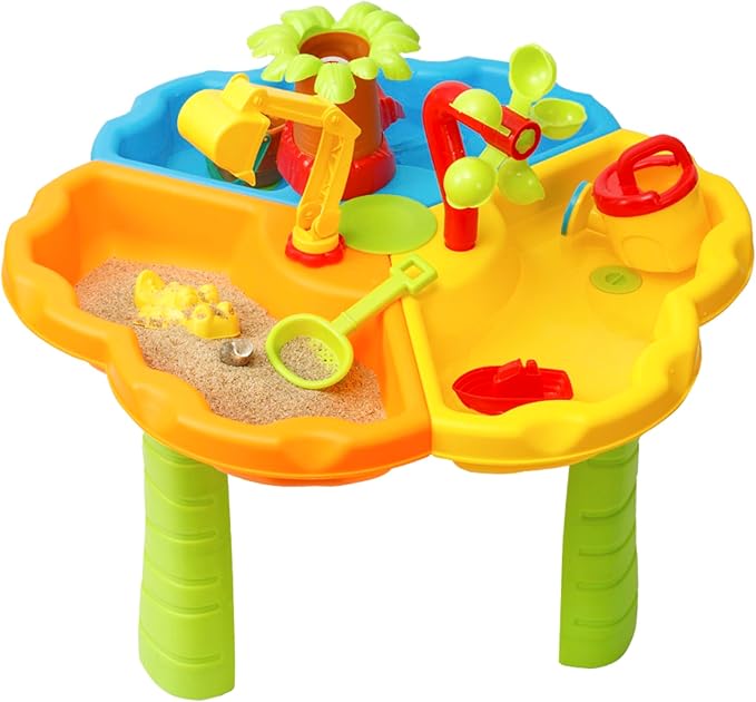 Toddler Sensory Sand and Water Table with Chair | 3 in 1 Indoor & Outdoor Water and Sand Summer Beach Toys and Play Table for Kids