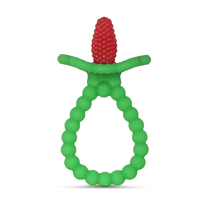 RaZbaby RaZberry Plus Silicone Teether Baby Toy - BerryBumps Soothe Babies Sore Gums 3m+ (Red)