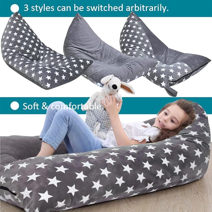 Stuffed Animal Storage Bean Bag Chair Cover, Plush Toys Organizer for Kids Teans Super Soft and Comfortable with Handle and Zipper Extra Large 1-side Stars