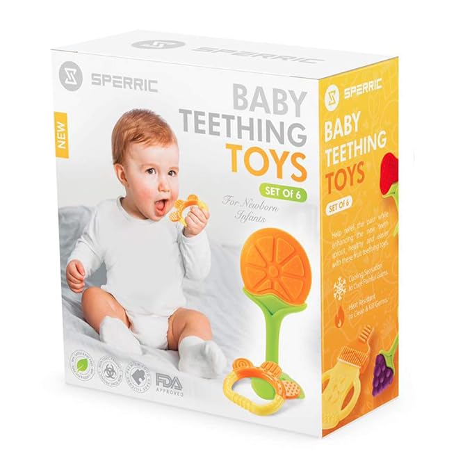 Baby Teether Toys for Babies 0-6 Months, Newborn Infant Baby Teethers Freezer Safe Silicone Baby Teether Toys 0-6 Months, 6 Pack