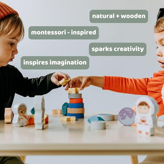 Toddler 30 Piece Stacking Wood Blocks Space Gift - Montessori 2 Year