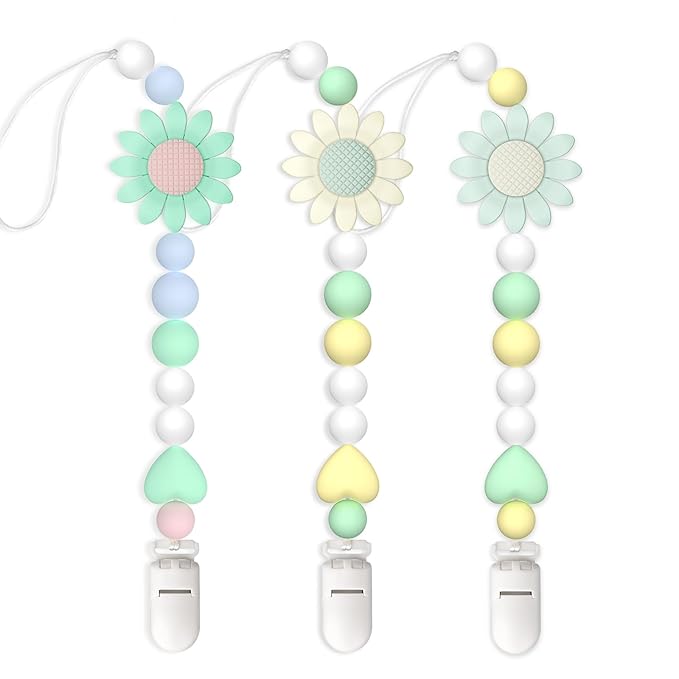 Silicone Pacifier Clip, 3 Pack Pacifier Holder for Boys and Girls