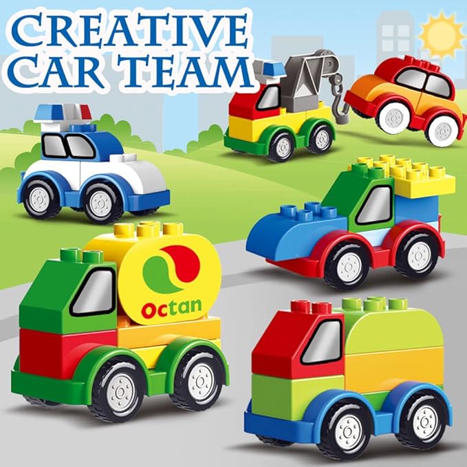 85PCS Toddlers Car Building Blocks Set, 6Pcs Different Vehicles and A Counting Train Educational Toy 3+ years