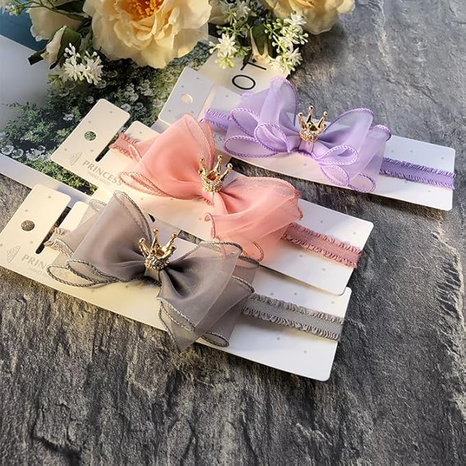 Cute Baby Girl Headband with Lace Bow and Crown Elastic