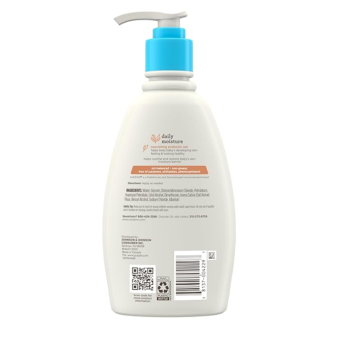 Aveeno Baby Daily Moisture Body Lotion for Delicate Skin, Natural Colloidal Oatmeal & Dimethicone 12 fl.