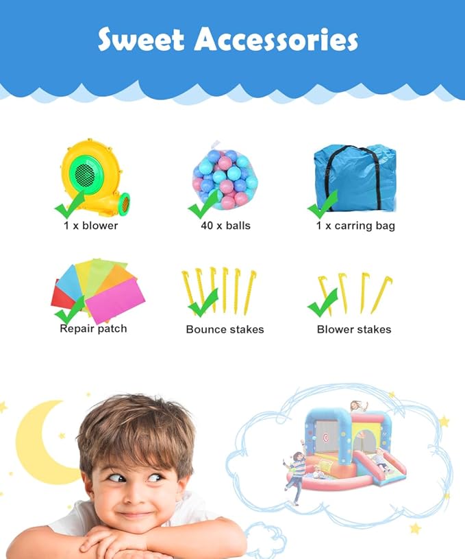 Step4Fun Inflatable Bounce House, Kids Castle Slide Bouncer for Children Jumping Outdoor and Indoor Party Gifts(112 x 98 x 65”)