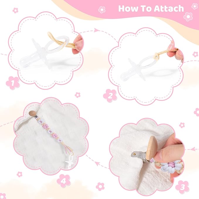 Pacifier Clip for Boys Girls Floral Daisy Macrame Baby Paci (1pack:Pink Daisy