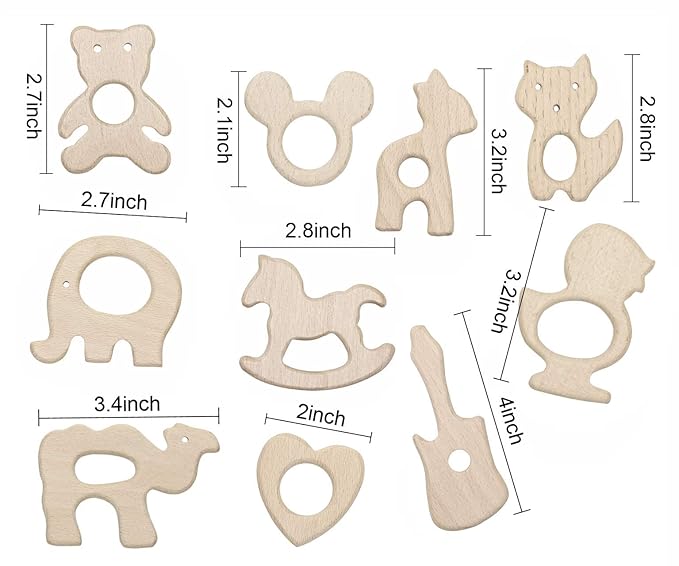 Baby Teething Toys Penta Angel 10Pcs Natural Wooden Teething Animal (10)