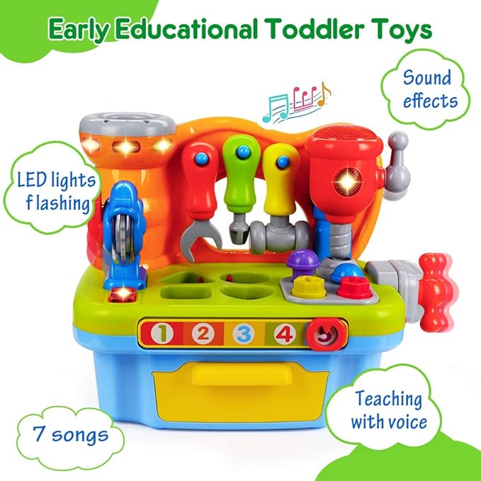 Toys for 1 Year Old Boy, Musical Learning Workbench for Toddler Toys Age 1-2 12-18 Months 1 Year
