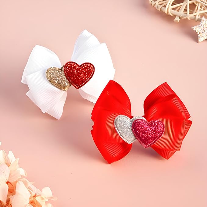 4 Pcs Valentine's Day Hair Clips Heart Bow Hair Accessories