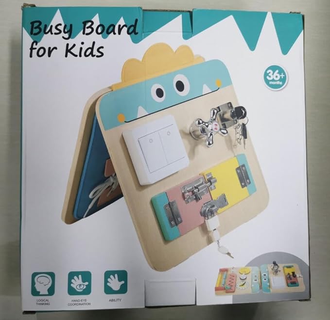 HELLOWOOD 17 for 1 Wooden Busy Board for Kids, Montessori Toys for 2 3 4 Years Old 2-4, Fine