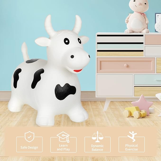 INPANY Inflatable Cow Farm Animal Hopper Toys for 1 2 Year Old Boy Gifts, Ride on Toddler Hopping Bull Toys