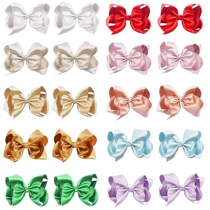20PCS Baby Girls Glitter Grosgrain Ribbon Hair Bows Clips 4.5Inch