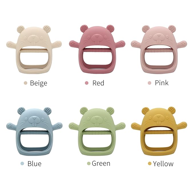 Baby Teether Toy, Anti-Drop Silicone Baby Mitten Teether for Soothing Teething Pain Relief Groundhog(1 Packs)