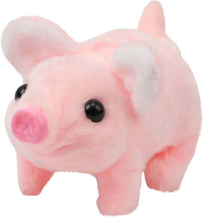 Hopearl Walking Piggy Pet Interactive Crawling Piglet Electronic Plush Toy Pig Oink Twitch Nose Wag Tail Animated Gifts for Toddlers Birthday, Pink 8''