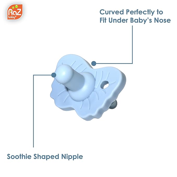 RaZbaby RaZzies Pacifier 4-Pack for Newborns &Infants 0m+ - Natural Nipple Shaped BPA Free Medical Grade Silicone 1 Piece