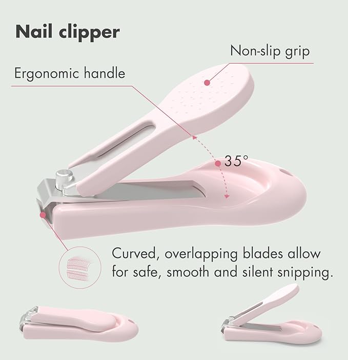 Baby Nail Kit, 4-in-1 Baby Nail Care Set with Cute Case, Baby Nail Clippers, Scissors, Nail File & Tweezers, Baby Manicure Kit and Pedicure kit for Newborn, Infant, Toddler, Kids-Owl Pink