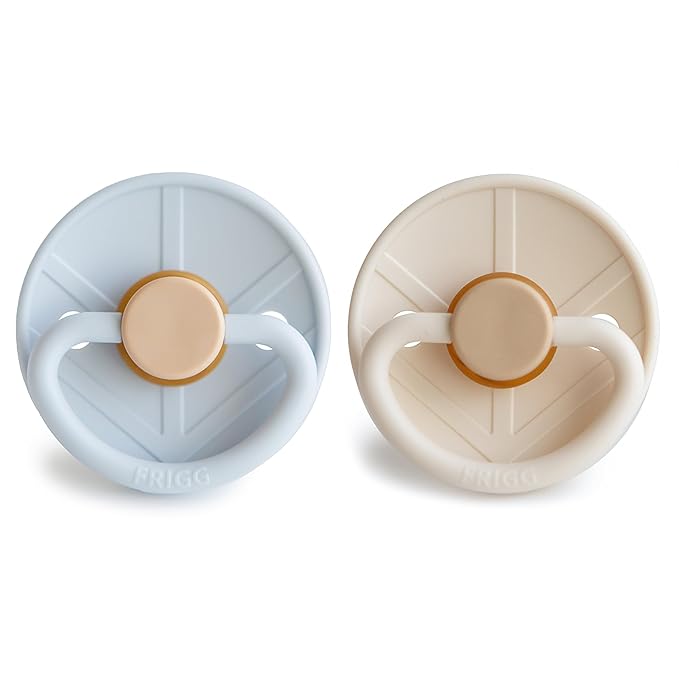 FRIGG Little Viking Natural Rubber Baby Pacifier 2-Pack | Made in Denmark Blue/Cream,0-6 Months)