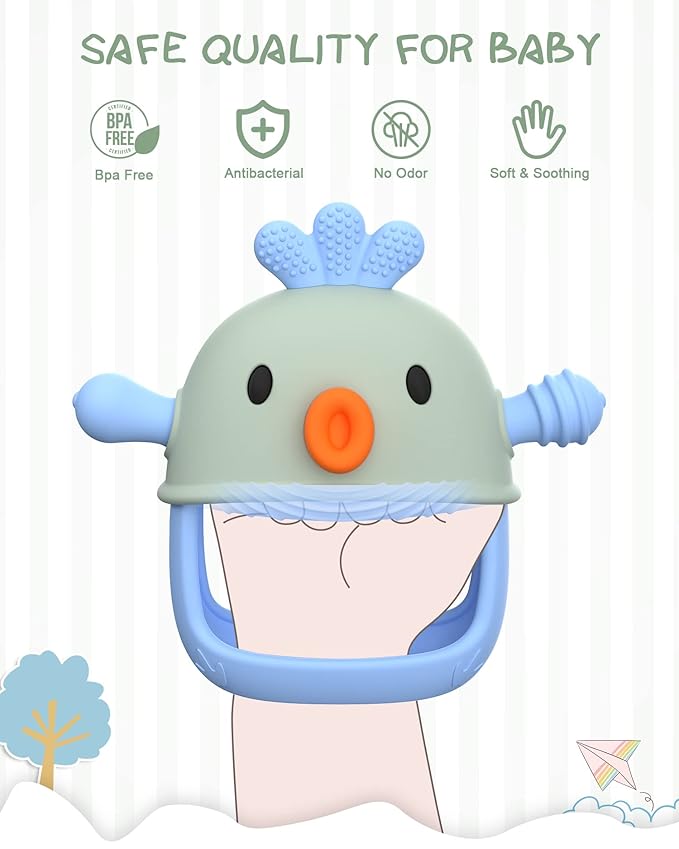 Baby Teething Toy Silicone Teething Mitten for Baby Over 3 Months, Anti-Drop Silicone Baby Teether