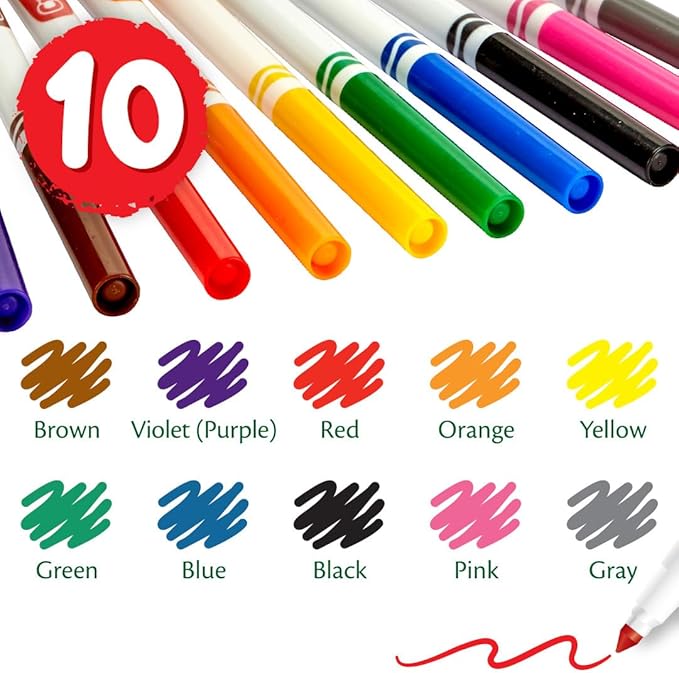 Crayola Fine Line Markers (12pk), Coloring Markers for Kids, Back to School Supplies, Teacher Classroom Must Have, 10 Colors, 3+