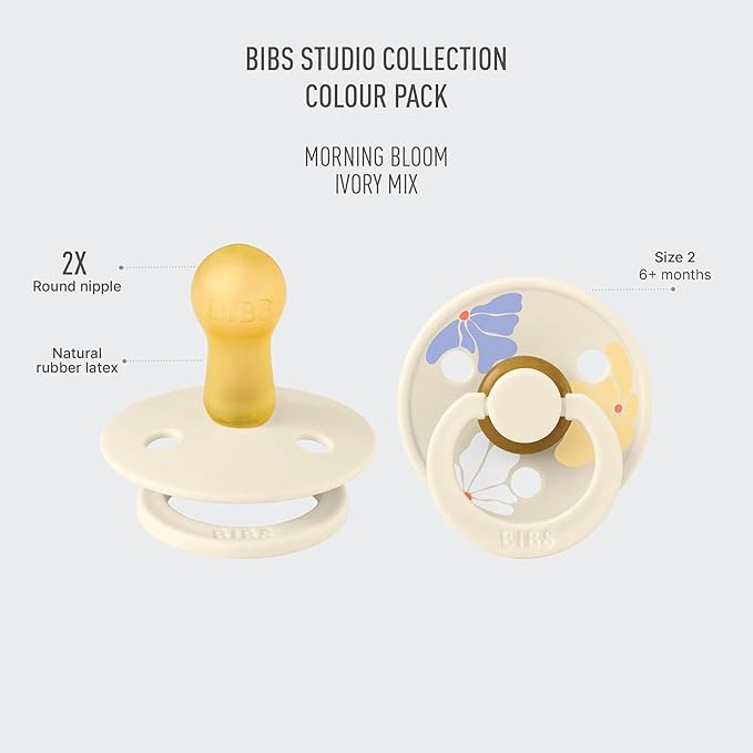 BIBS Pacifiers - Colour Studio 2 Pack | Round Nipple Baby Pacifier 6+ Months