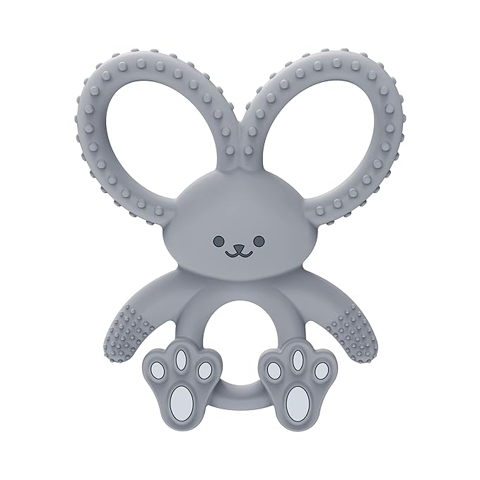 Dr. Brown's Flexees Gray & Blue Bunny 100% Silicone Baby Teethers, BPA Free 3 Months+