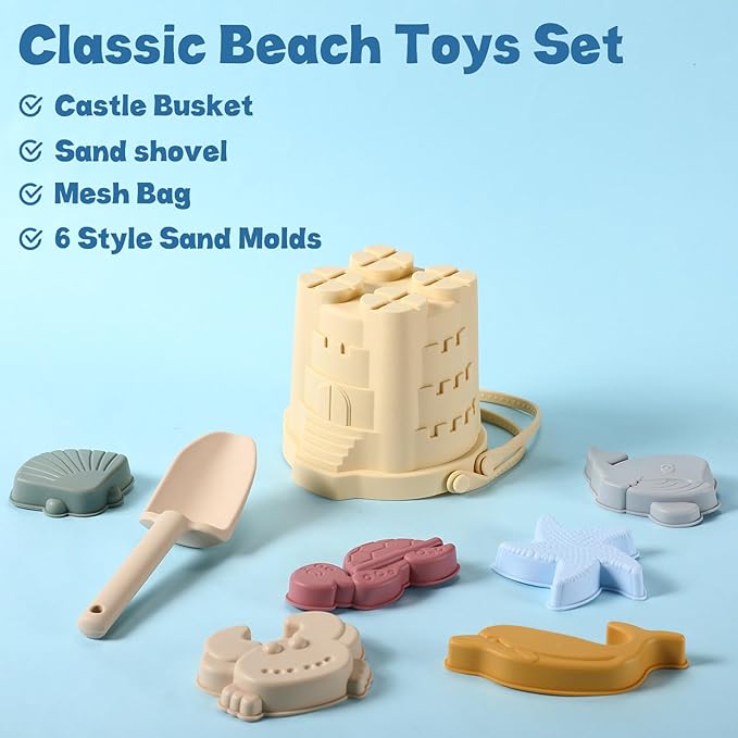 Hungdao 9 Pcs Silicone Beach Toys Include Sand Beach Molds 6 Sand