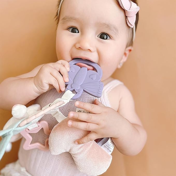 Itzy Ritzy Teething Activity Toy - Bitzy Busy Ring Infant Teething Toy Features Braided Ring & Dangling Toys, Includes Teether 0 Months