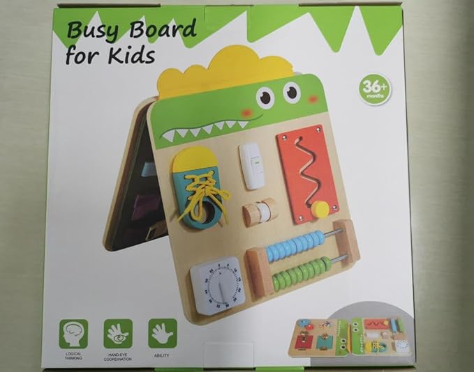 HELLOWOOD Wooden Busy Board for Toddlers 1-3 2-4, Montessori Learning Toy with 19 Eductional Activities