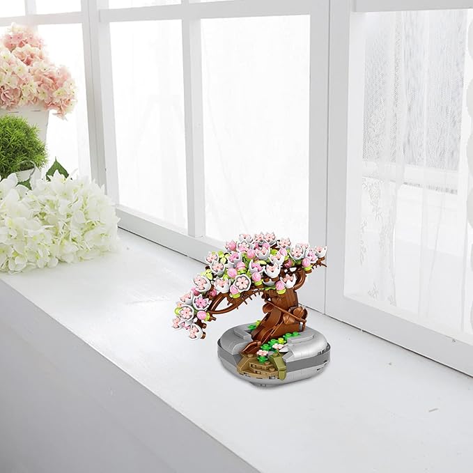 QIUXQIU Mini Sakura Bonsai Tree Model Creative DIY Simulation Mini