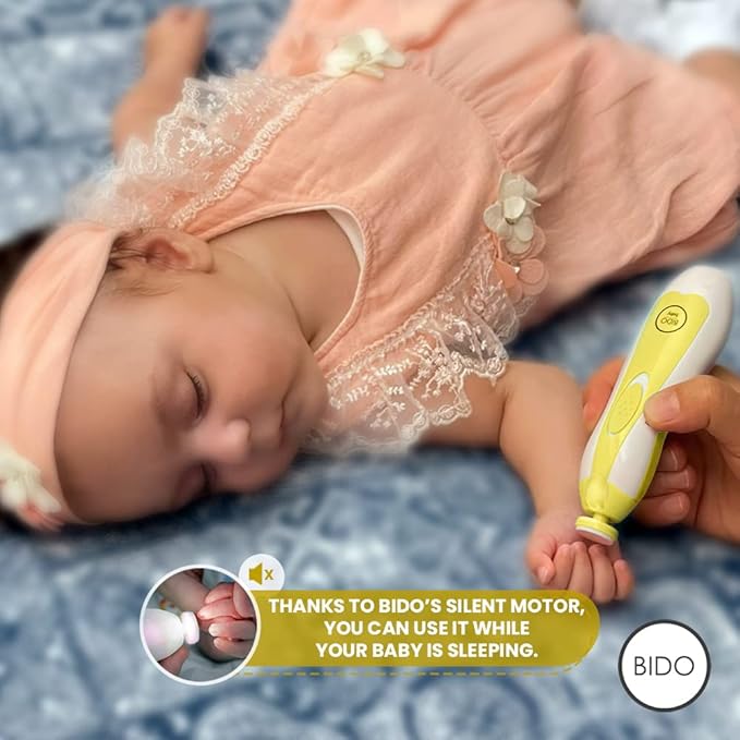BİDO Baby Nail Trimmer File Electric-Safe Baby Nail Clippers,Manicure Kit for Newborn Toddler and Kids,6 Grinding Heads and LED Light, Pink or Blue (Yellow)